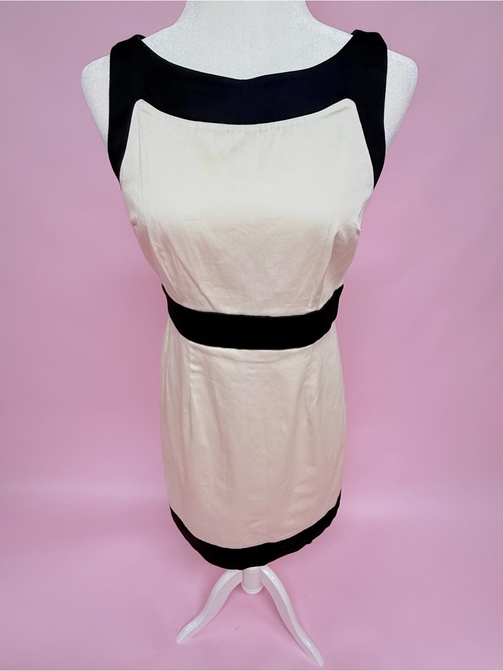 Ann Taylor Sleeveless Cream and Black Sheath Dress - Picture 4 of 8